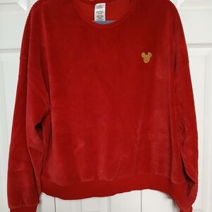 Disney Red Corduroy Sweatshirt with Gold Mickey Patch